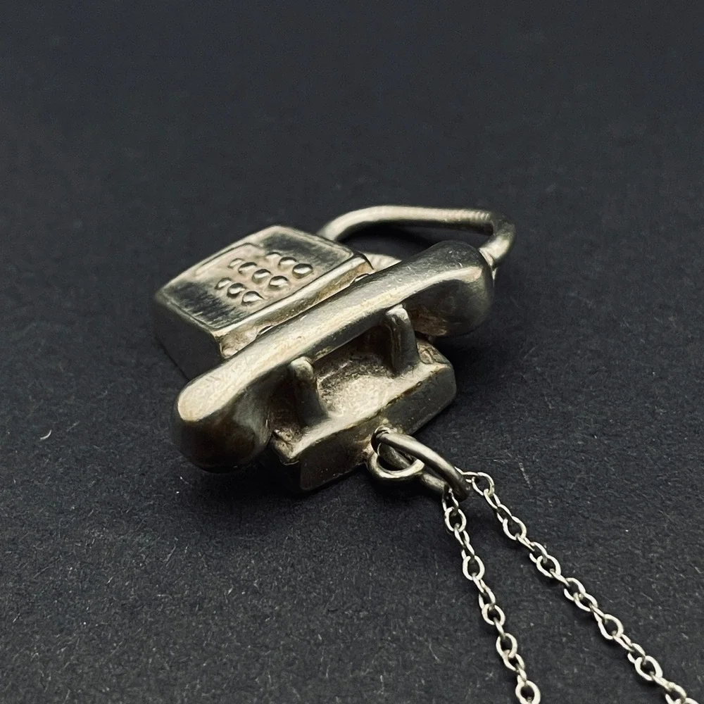 Vintage Sterling Silver‎ Shube Dakota Phone Charm Necklace Minimalist Jewelry